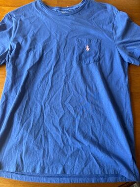 Ralph Lauren Blue Short-Sleeve Pocket Tee with Pink Pony